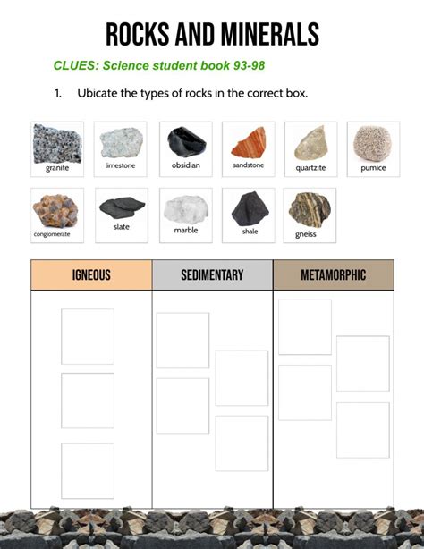types of rock worksheet answer key